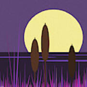 Moonlit - Purple Cattails Poster