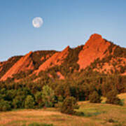 Moonset Over The Flatirons Poster