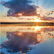 Mountain Lake Sunset, Crepuscular Rays Poster