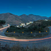 Mountains And Curve Road With Lighting Poster