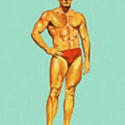 Muscle Man In Swim Trunks Poster