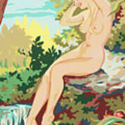 Naked Woman At Stream Poster