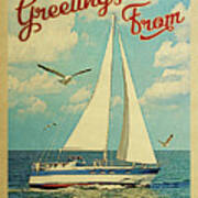 Newport Beach Sailboat Vintage Travel Poster
