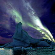 Northern Lights Above Iceberg, Iceland Poster