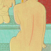 Nude Woman In Front Of Mirror Poster