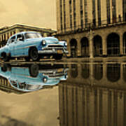 Old Blue Car In Havana Poster
