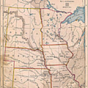 Old, Color Map Of North Central United Poster