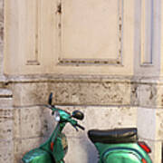 Old Green Scooter Parked In Rome, Italy Poster