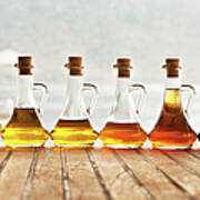 Olive Oil And Vinegar In Bottles Poster