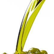 Olive Oil Pouring Over Green Olives Poster