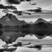 Oxbow Bend Autumn Sunset Panorama Black And White Poster