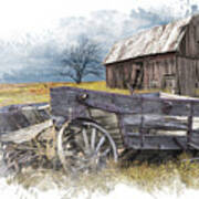 Painterly Digital Photo Of An Old Broken Down Wooden Farm Wagon Poster