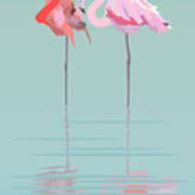 Pair Of Flamingos In The Pond Poster