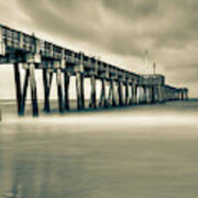 Panama City Beach Florida Pier In Sepia 1x1 Poster