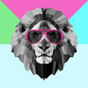 Party Lion In Red Glasses Poster