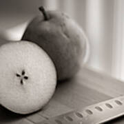 Pears And Knife On Cutting Board Poster
