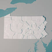 Pennsylvania Us State Map Great Lakes Counties 3d R Poster