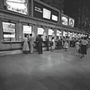 People At Ticket Counters, B&w Poster