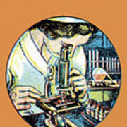Person Looking Through A Microscope Poster