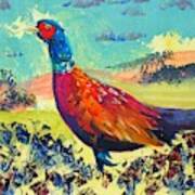Pheasant Walking In English Countryside Landscape Painting Poster
