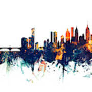 Philadelphia And New York City Skylines Mashup Poster