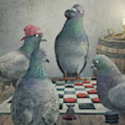 Pigeons Playing Checkers Poster