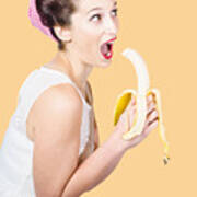 Pin-up Woman Eating Fruit On Studio Background Poster