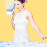 Pin Up Woman Providing Steam Clean Ironing Service Poster