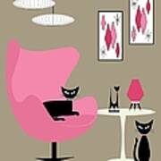Pink Egg Chair With Cats Poster