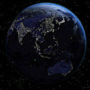 Planet Earth Showing Oceania In Night Poster