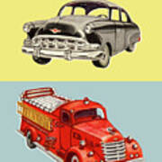 Police Car And Firetruck Poster