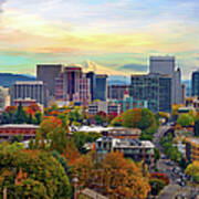 Portland Oregon Downtown Cityscape In Poster