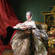 Portrait Of Madame De Pompadour At Her Tambour Frame By Francois Hubert Drouais Poster