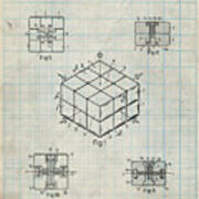 Pp1022-antique Grid Parchment Rubik's Cube Patent Poster Poster