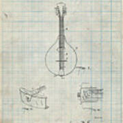 Pp514-antique Grid Parchment Gibson Mandolin Tailpiece Patent Poster Poster