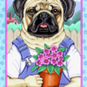 Pug Flower Pot Poster