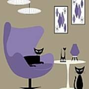 Purple Egg Chair With Cats Poster