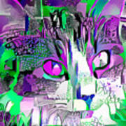 Purple Fluffy Cat Abstract Poster