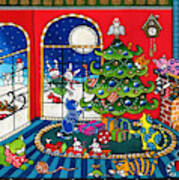 Purrfect Christmas Cat Painting Poster