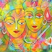 Radh Krishna Holi Abstract Ii Colorful Vibrant Poster