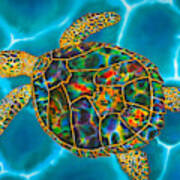 Rainbow Opal Sea Turtle Poster