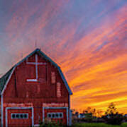 Red Barn At Sunset Poster