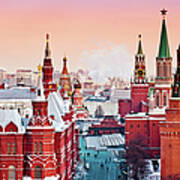 Red Moscow At Winter Sunset Poster