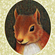 Red Squirrel Portrait - Cream Border Poster