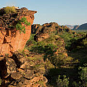 Red Stone Cliffs With Trees And Elephant Rock In The Distance, Hidden Valley National Park, Near Kununurra, Western Australia, Australia Poster