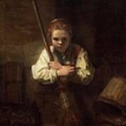 Rembrandt Workshop -possibly Carel Fabritius- A Girl With A Broom. Poster