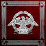 Roman Empire - Silver Roman Imperial Eagle Over Red Velvet Poster
