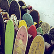 Rows Of Used Skateboards Leaning Poster