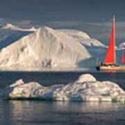 Sailboat Between Icebergs Poster