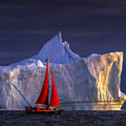 Sailing At Midnight In Ilulissat Icefjord Poster